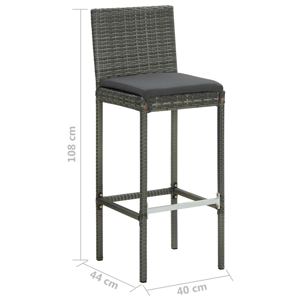 Garden Bar Stools with Cushions 2 pcs Grey Poly Rattan
